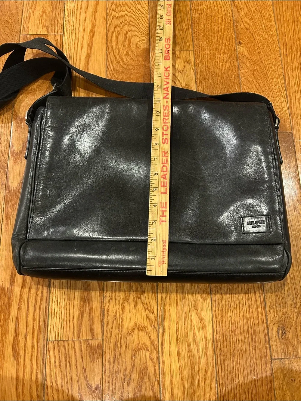 Jack Spade Black Leather Messenger Bag‎ Crossbody Laptop Briefcase Work Travel